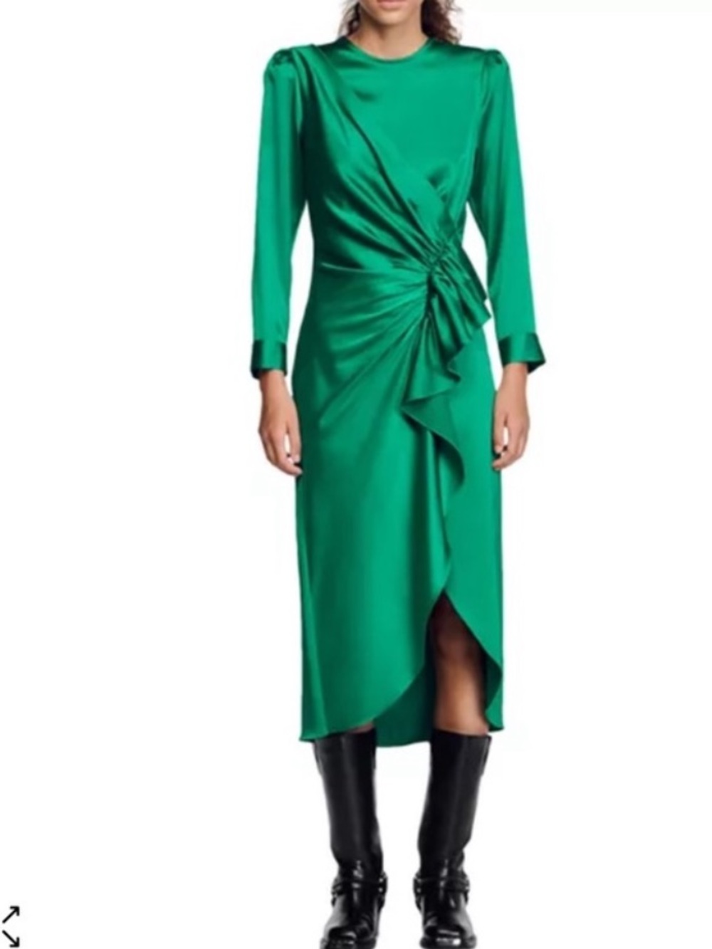 Sandro faux wrap green satin dress